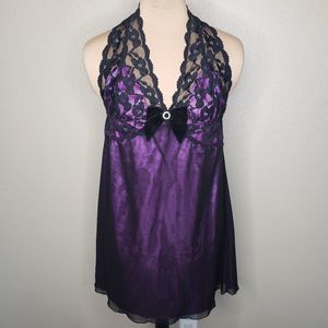 Lace and Satin lingerie chemise purple black Large